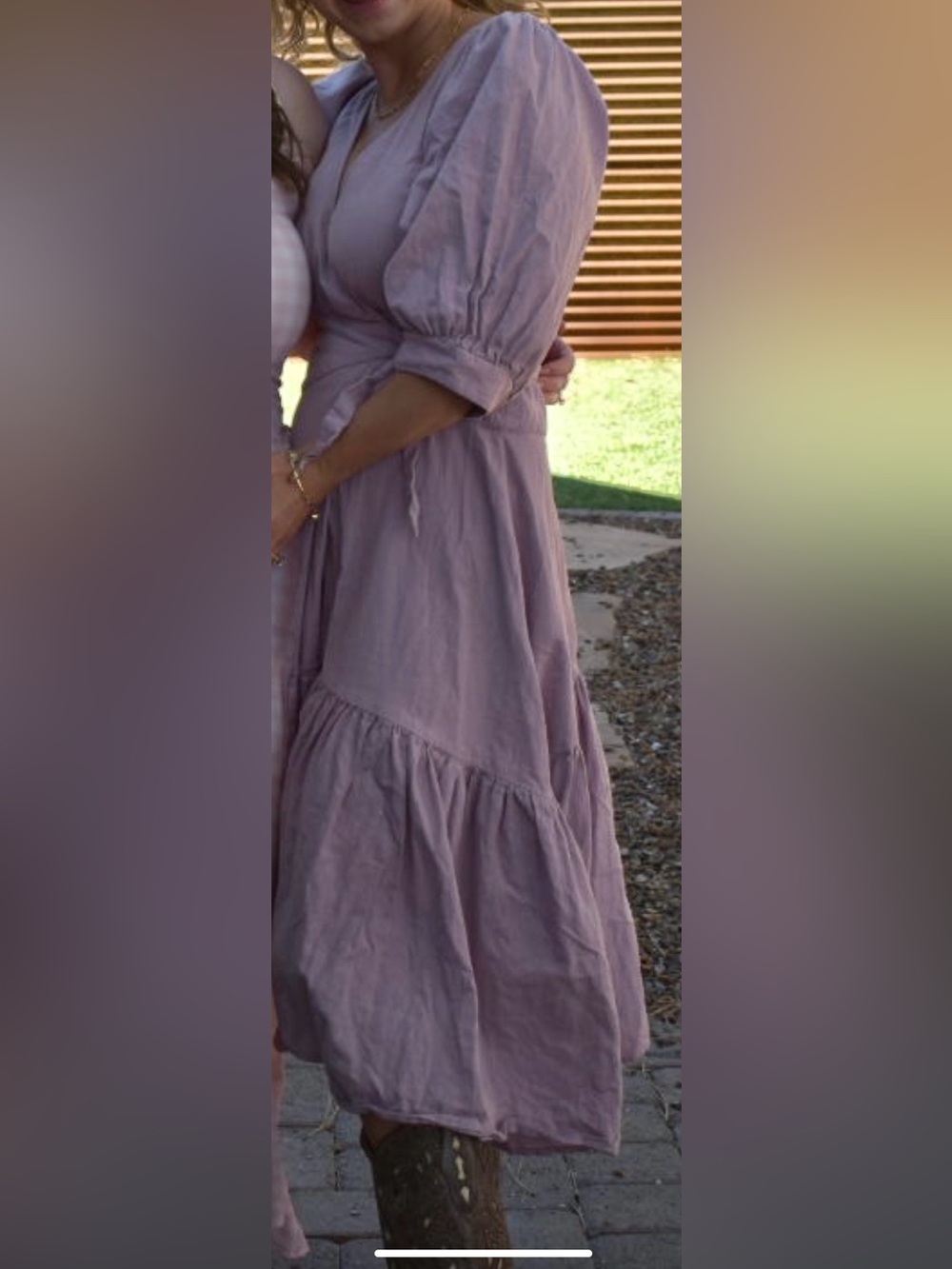 Free People Dusty Lavender Puff-Sleeve Tiered Maxi Dress